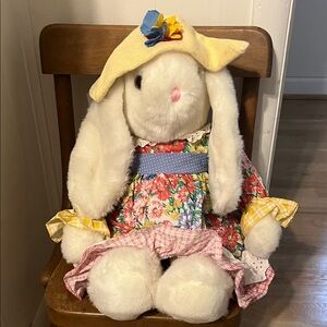 Penny & Peter Cottontail Floral Dress Stuffed Bunny with Yellow Hat
